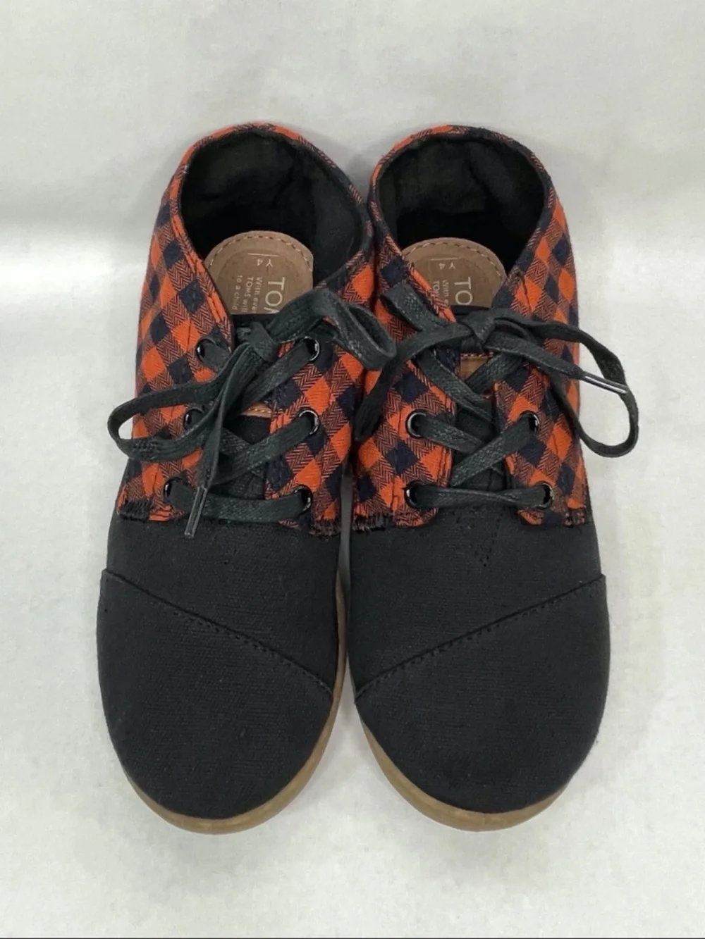 Toms Unisex Girls Boys Youth 340814 Black Orange Plaid Ankel Boot Shoes Sz. 4 Y